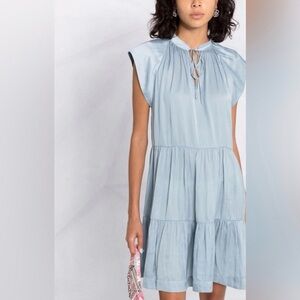 Zadig & Voltaire Rito Satin  Blue Cap Sleeve Mini Dress